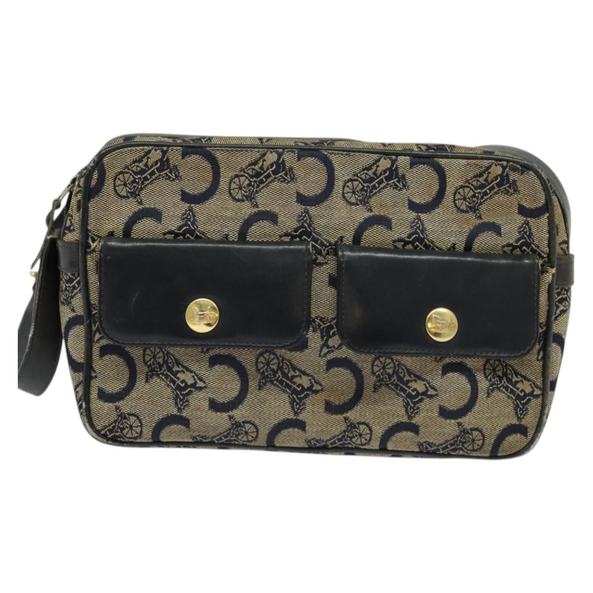 CELINE C Sulky Shoulder Bag Canvas Navy Gold Auth 133571