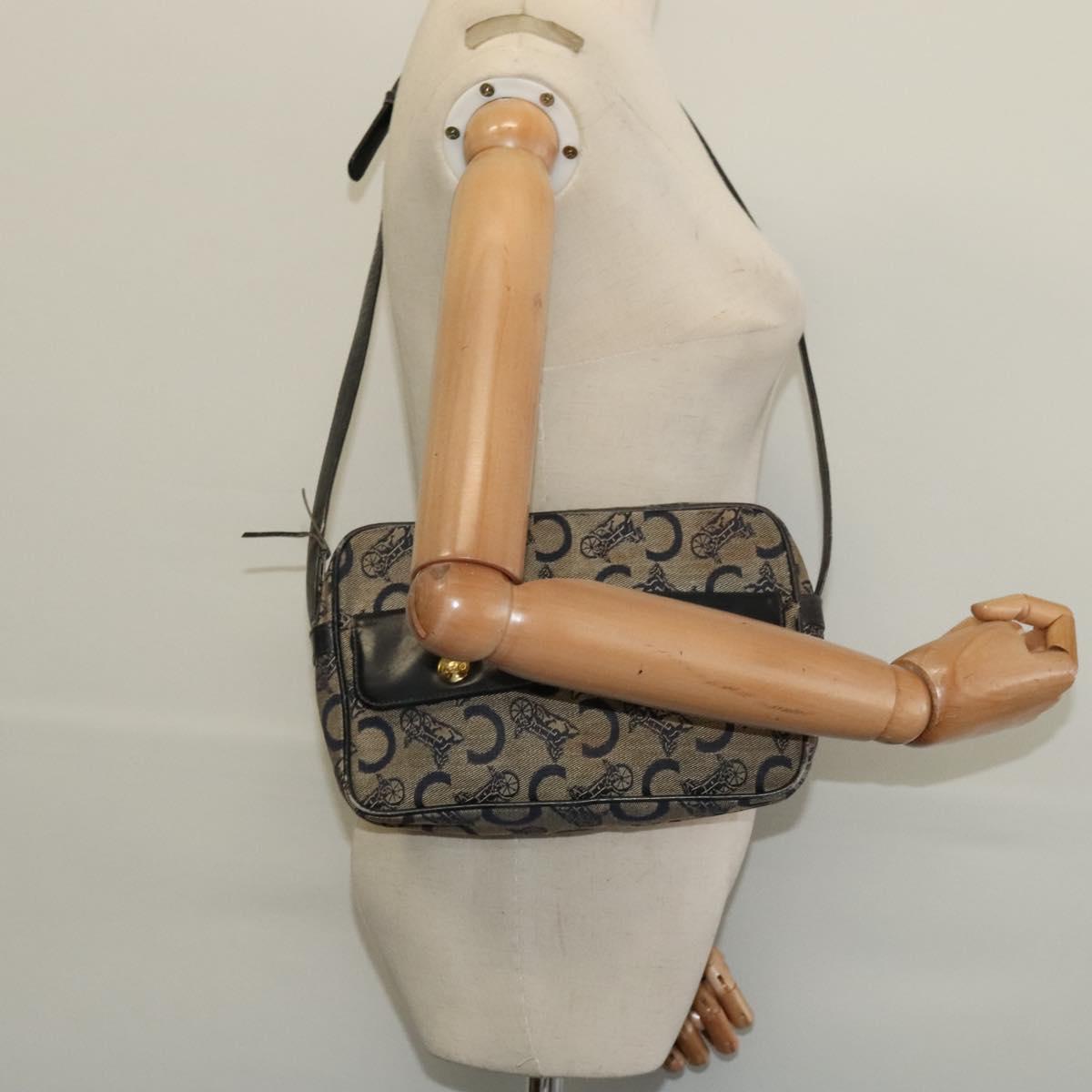CELINE C Sulky Shoulder Bag Canvas Navy Gold Auth 133571