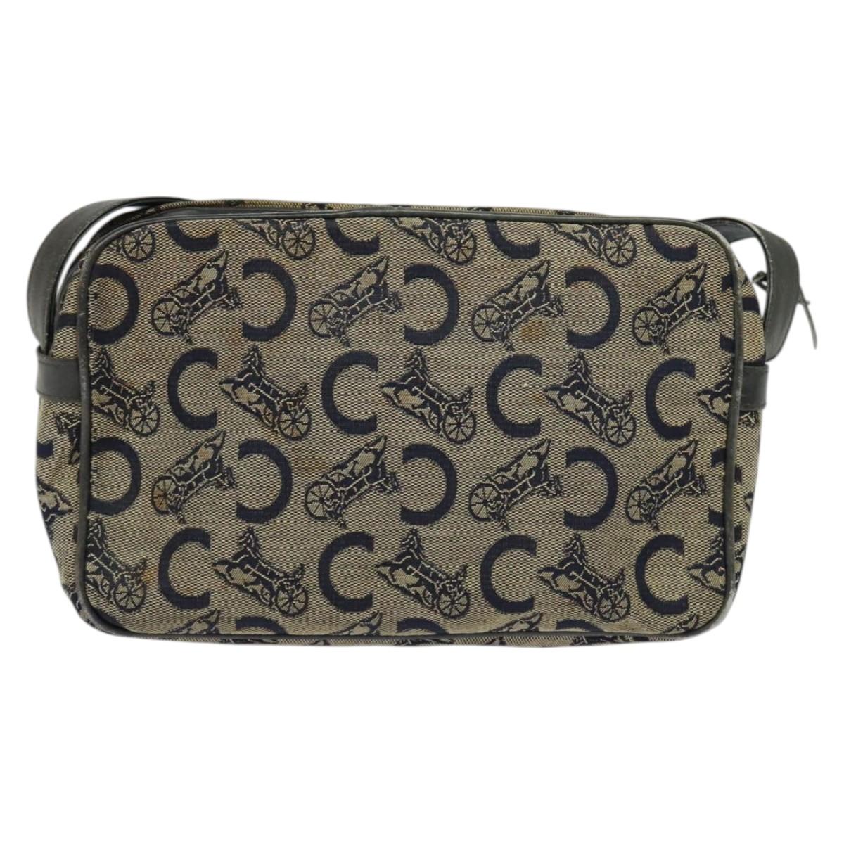 CELINE C Sulky Shoulder Bag Canvas Navy Gold Auth 133571