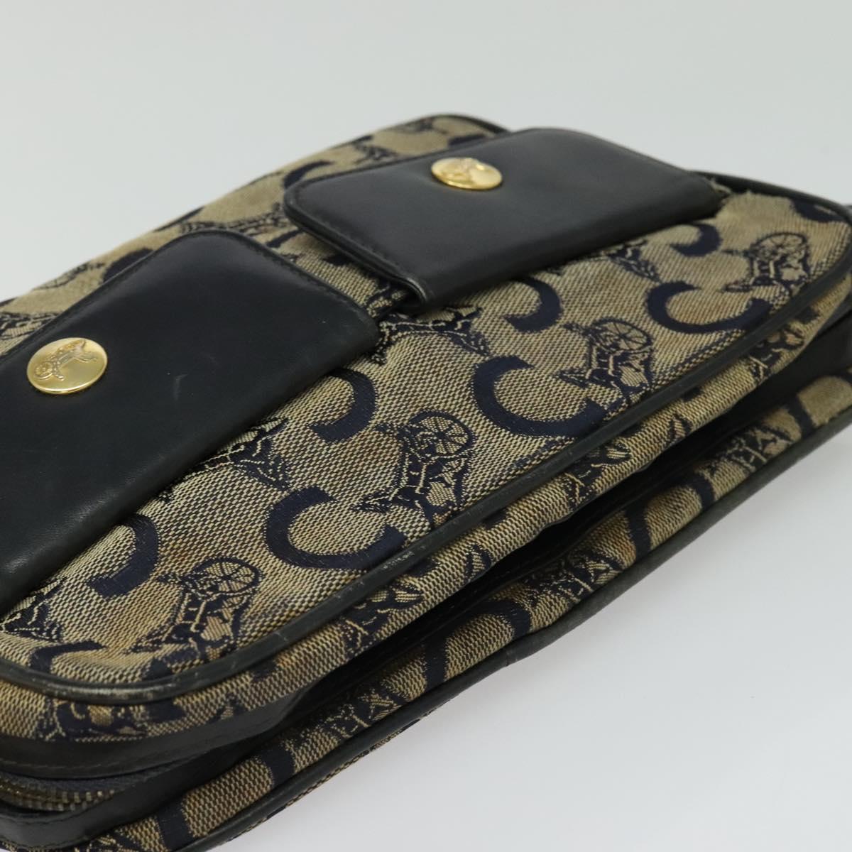 CELINE C Sulky Shoulder Bag Canvas Navy Gold Auth 133571