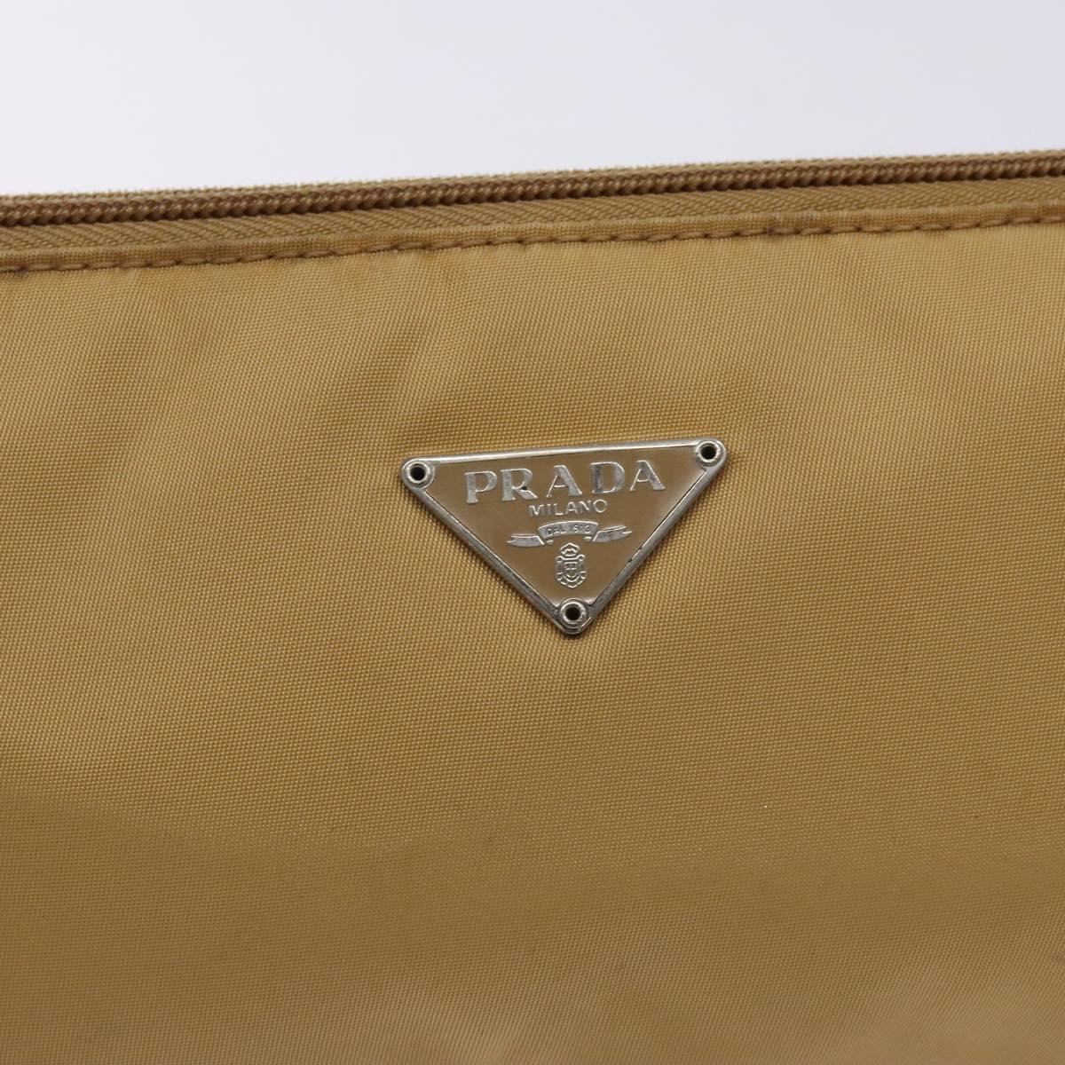PRADA Accessory Pouch Nylon Beige Champagne Gold Silver Auth 133574