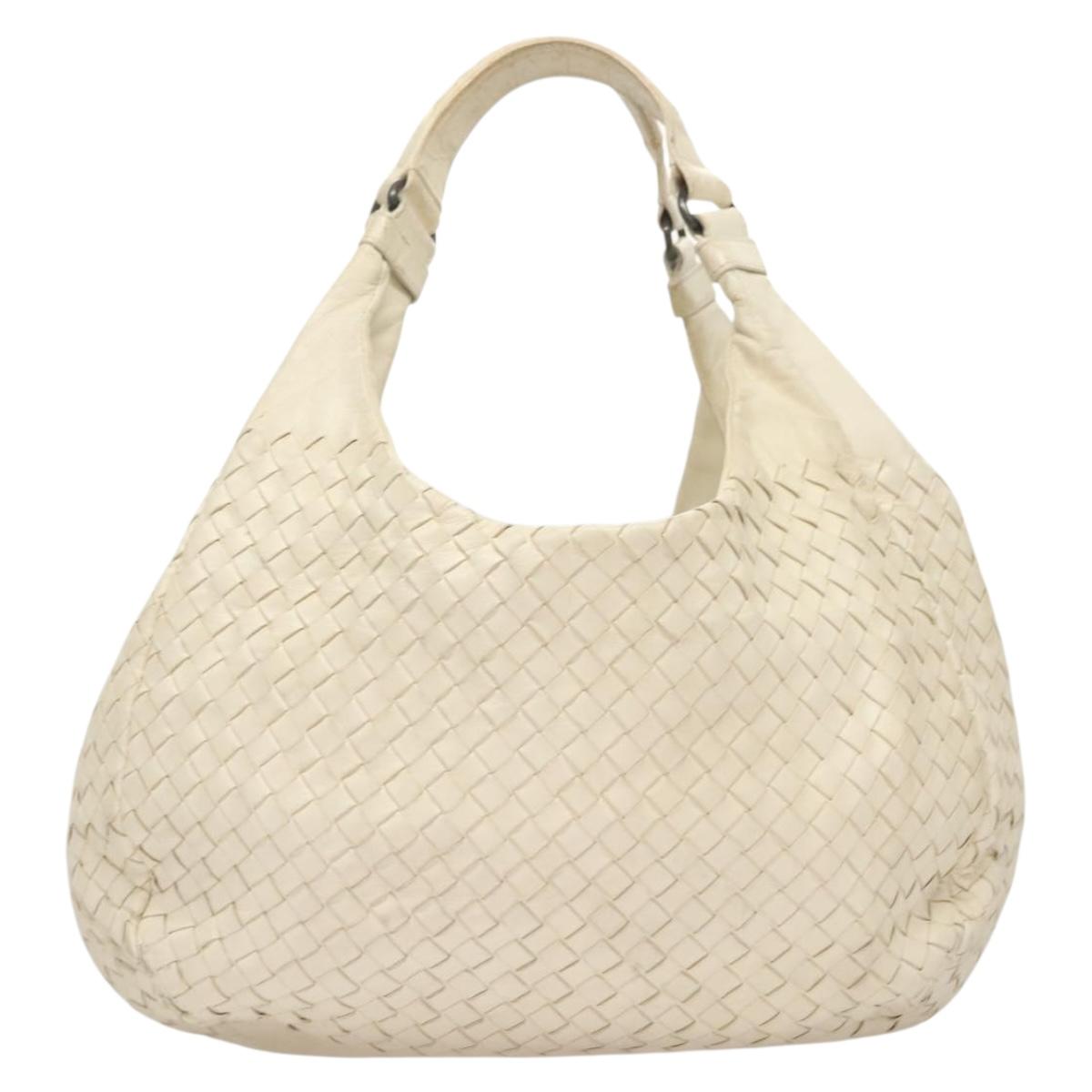BOTTEGA VENETA INTRECCIATO Campana Shoulder Bag Leather White Auth 133575