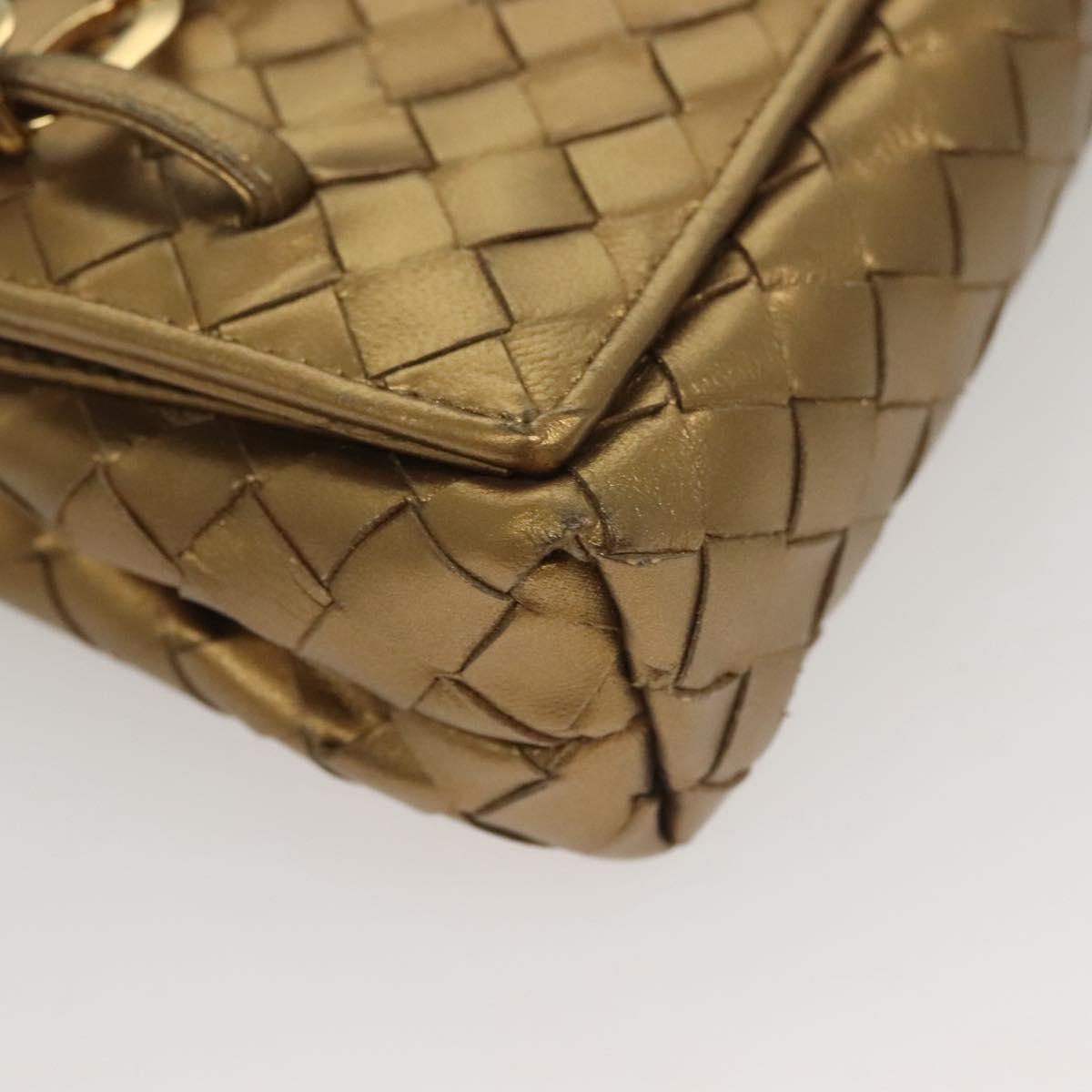 BOTTEGA VENETA INTRECCIATO Shoulder Bag Leather Gold Auth 133586