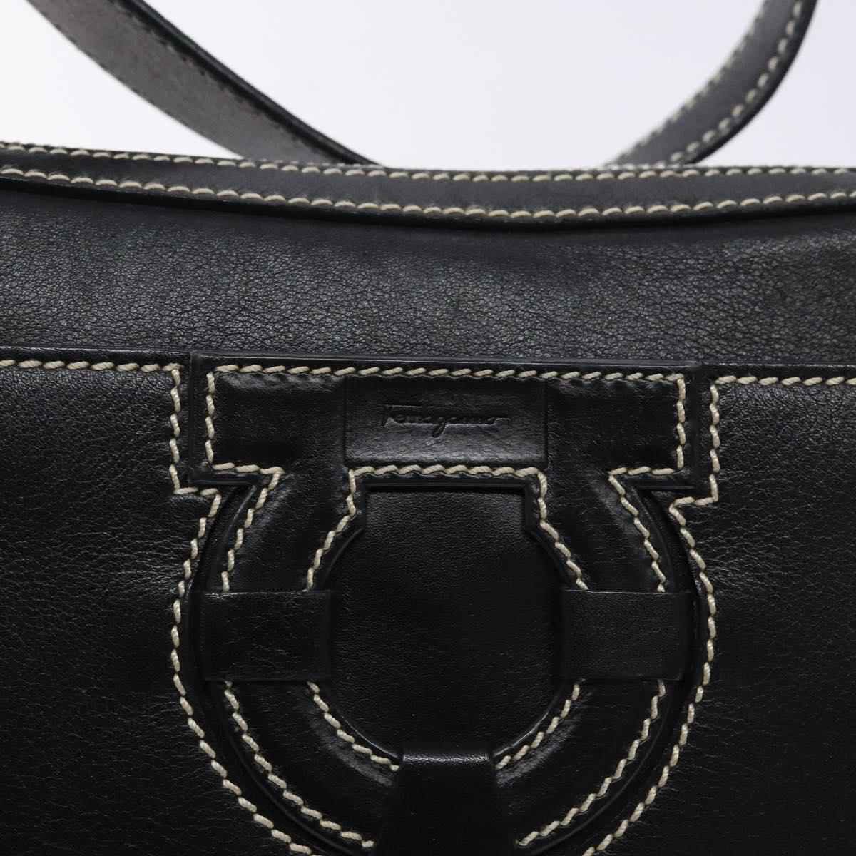 Salvatore Ferragamo Gancini Shoulder Bag Leather Black Silver Auth 133590