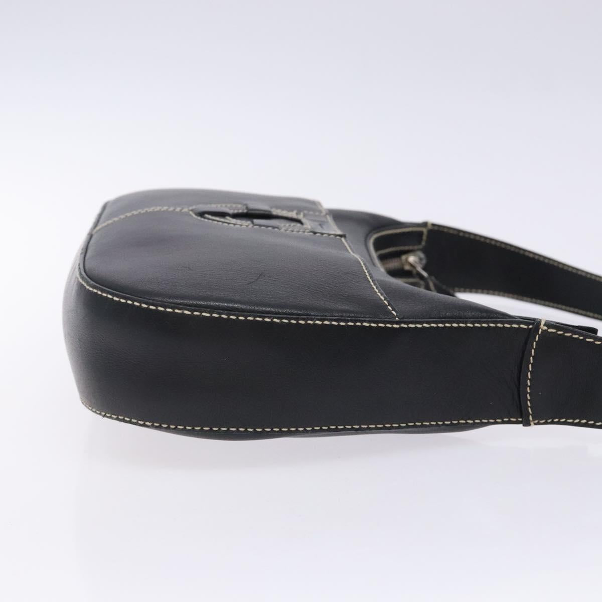 Salvatore Ferragamo Gancini Shoulder Bag Leather Black Silver Auth 133590