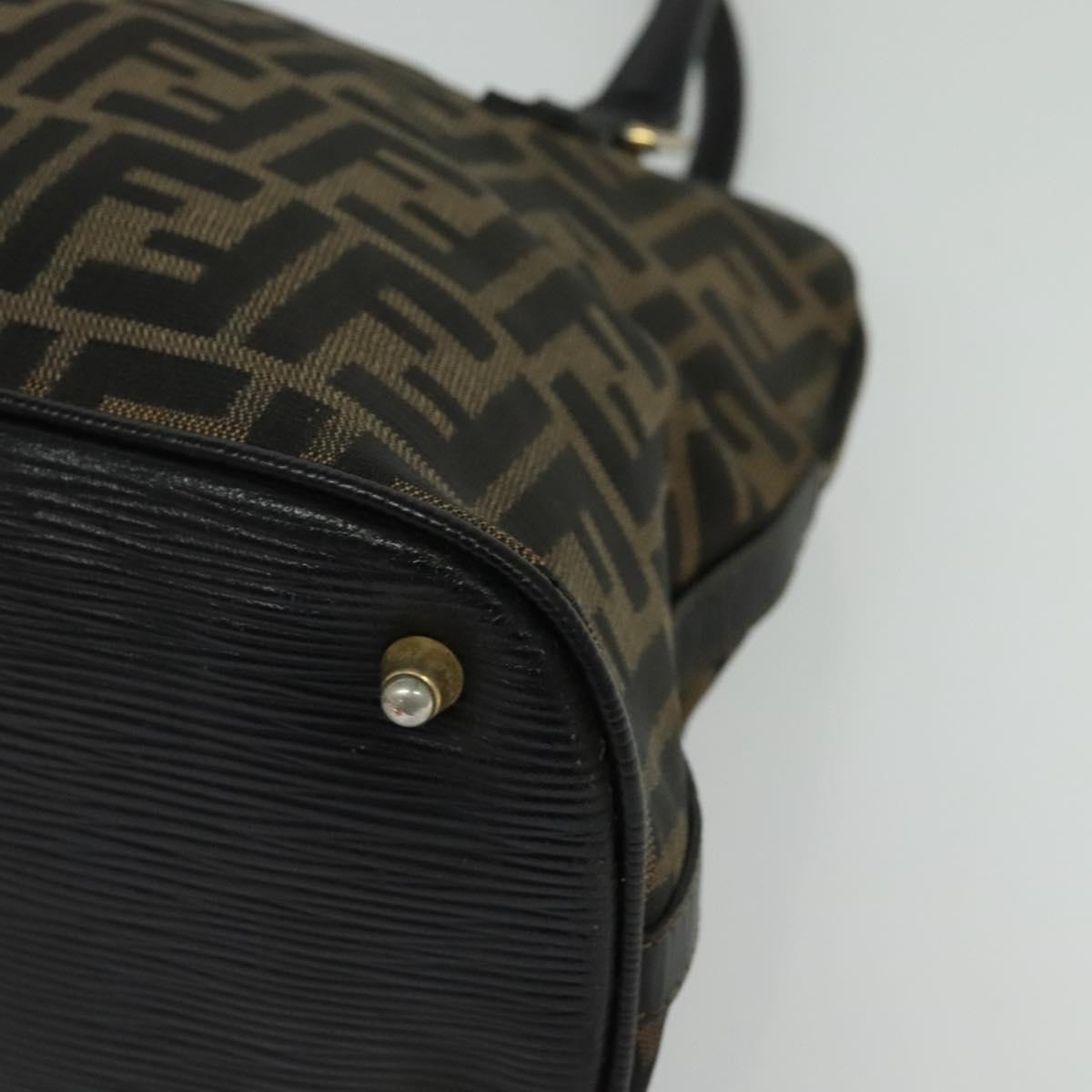 FENDI Zucca Canvas Hand Bag 2way Black Brown gold Auth 133607