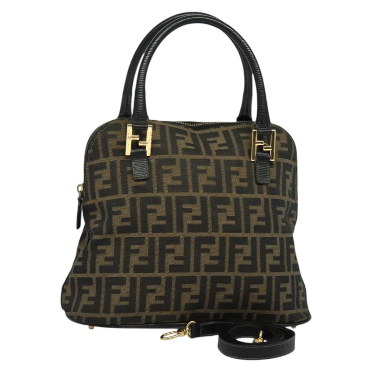 FENDI Zucca Canvas Hand Bag 2way Black Brown gold Auth 133607