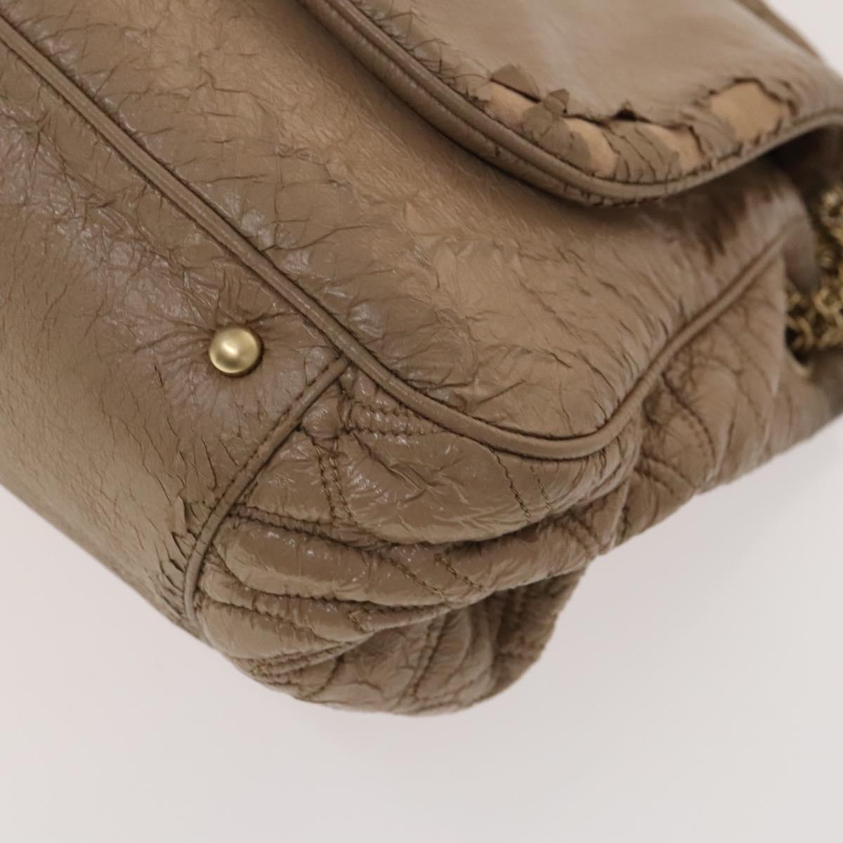 CHANEL Chain Shoulder Bag Vinyl Coated Leather Beige Gold CC Auth 133615