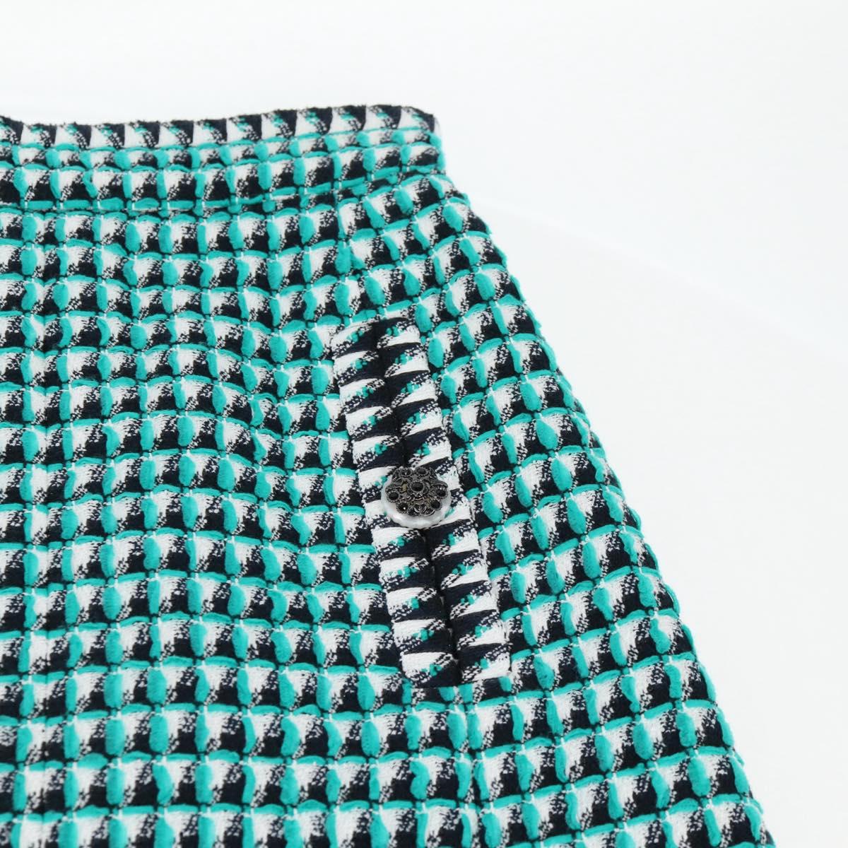 CHANEL Skirt Tweed Green Black CC Auth 133643M
