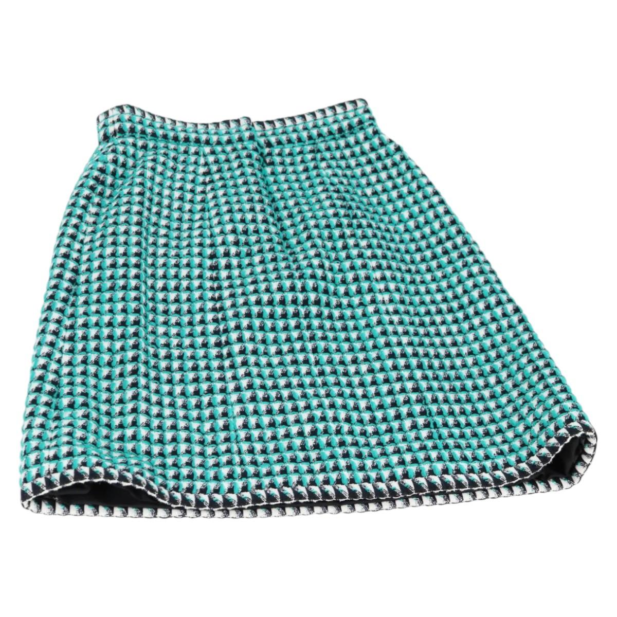 CHANEL Skirt Tweed Green Black CC Auth 133643M