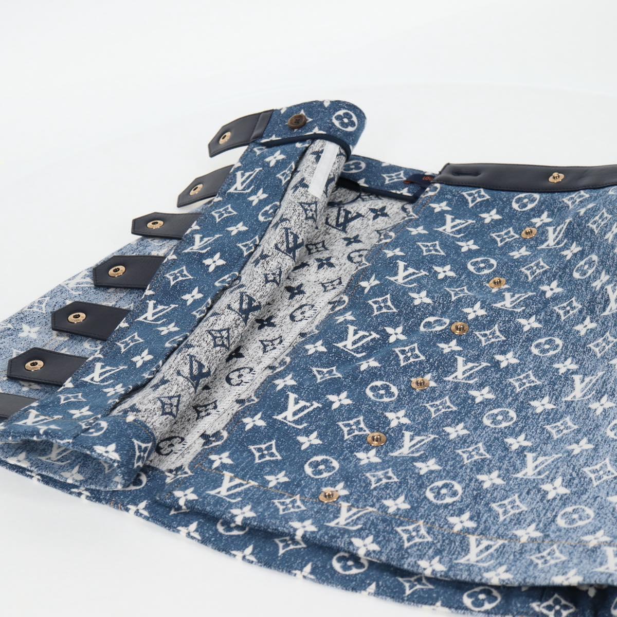LOUIS VUITTON Monogram Jaguar A line skirt Denim 34 Blue 1A9NK9 LV Auth 133644SAM