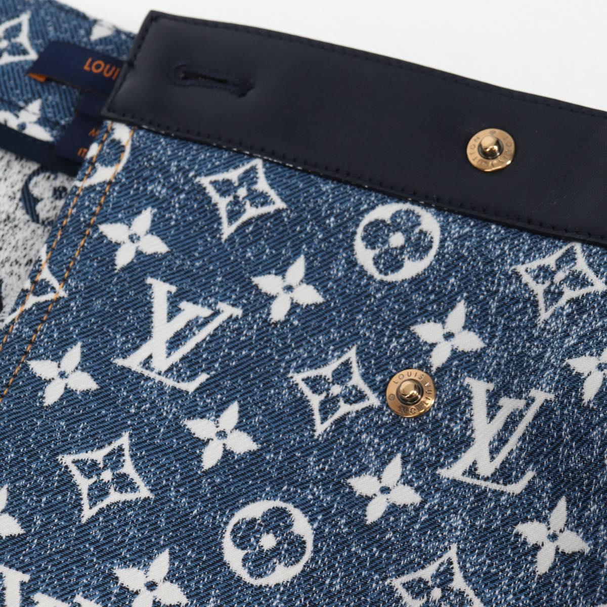LOUIS VUITTON Monogram Jaguar A line skirt Denim 34 Blue 1A9NK9 LV Auth 133644SAM