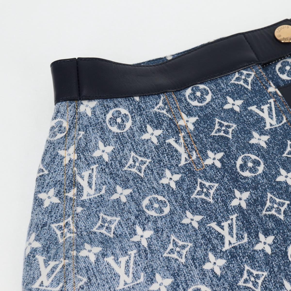 LOUIS VUITTON Monogram Jaguar A line skirt Denim 34 Blue 1A9NK9 LV Auth 133644SAM