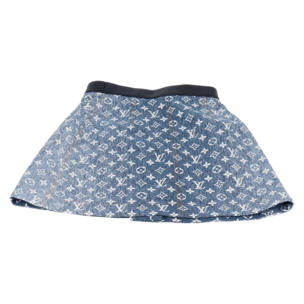 LOUIS VUITTON Monogram Jaguar A line skirt Denim 34 Blue 1A9NK9 LV Auth 133644SAM