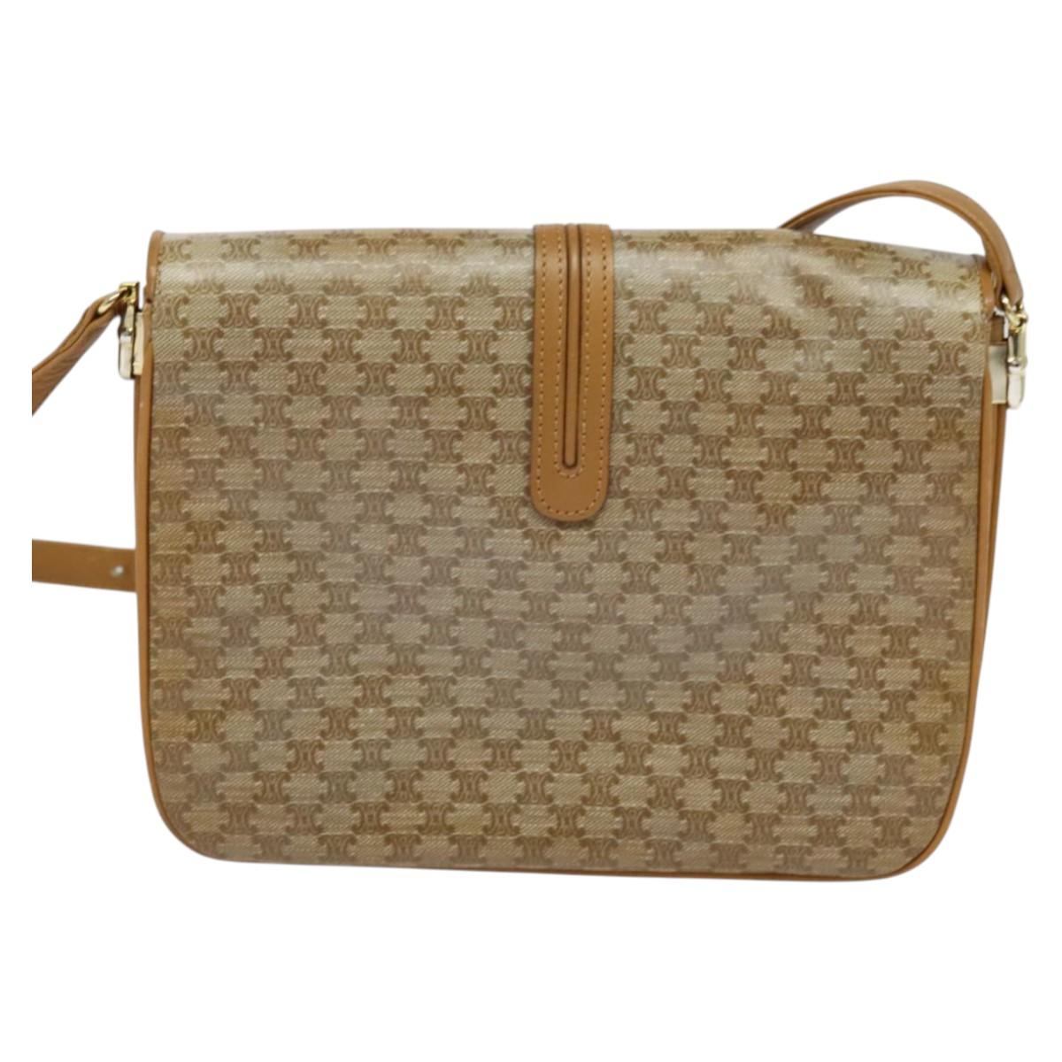 CELINE Macadam Canvas Shoulder Bag PVC Beige Gold Auth 133723