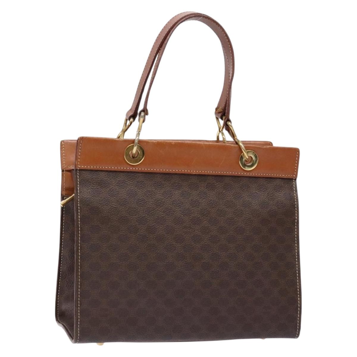 CELINE Macadam Canvas Hand Bag PVC Leather Brown Gold Auth 133724
