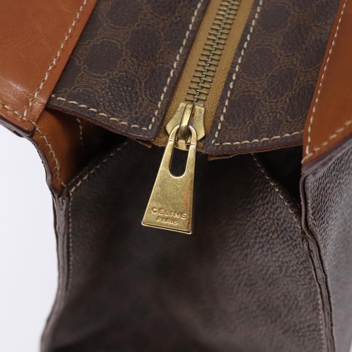 CELINE Macadam Canvas Hand Bag PVC Leather Brown Gold Auth 133724