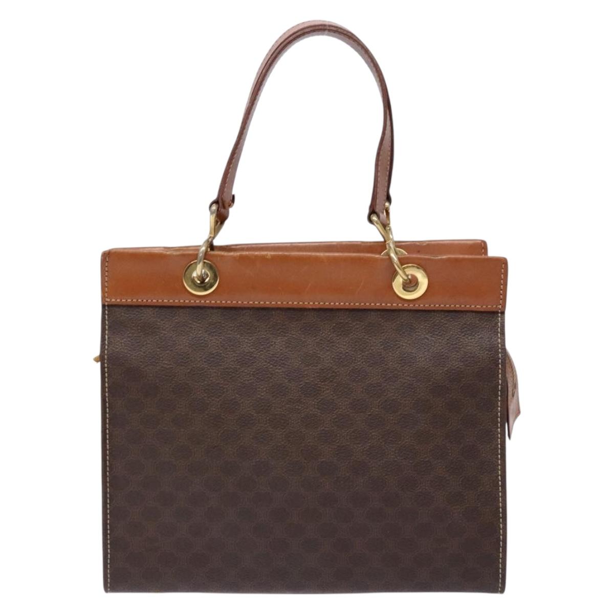 CELINE Macadam Canvas Hand Bag PVC Leather Brown Gold Auth 133724