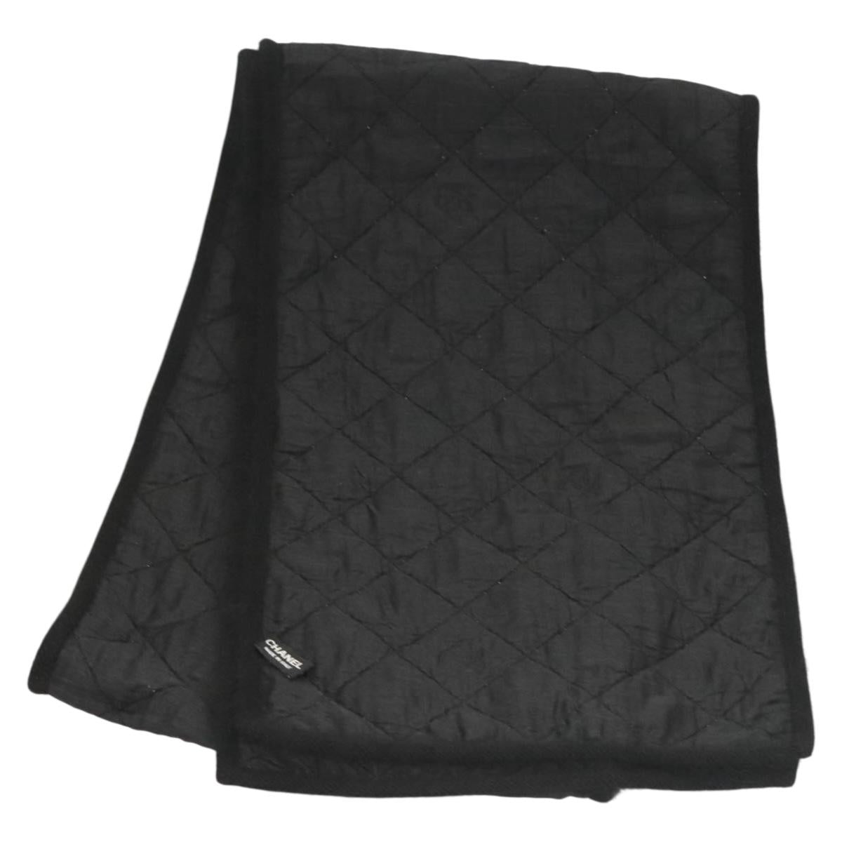 CHANEL Matelasse Scarf Wool Black CC Auth 133729