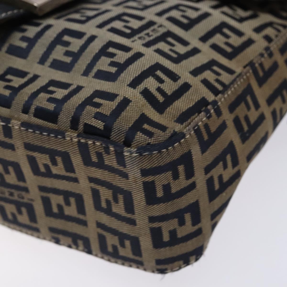 FENDI Zucchino Canvas Mamma Baguette Shoulder Bag Navy Silver Auth 133731