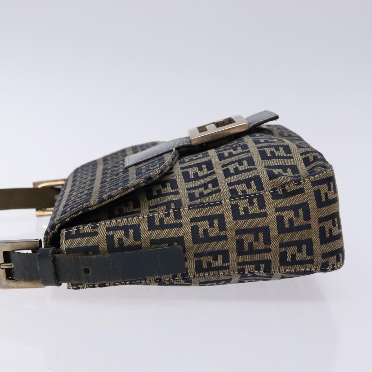 FENDI Zucchino Canvas Mamma Baguette Shoulder Bag Navy Silver Auth 133731