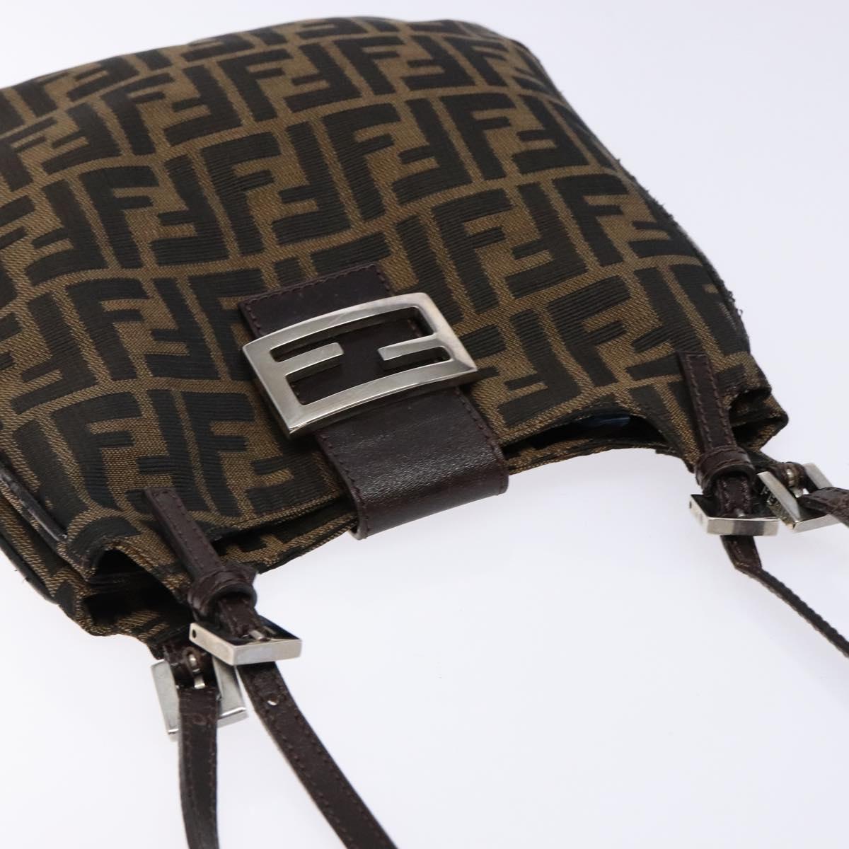 FENDI Zucca Canvas Shoulder Bag Black Brown Silver Auth 133732