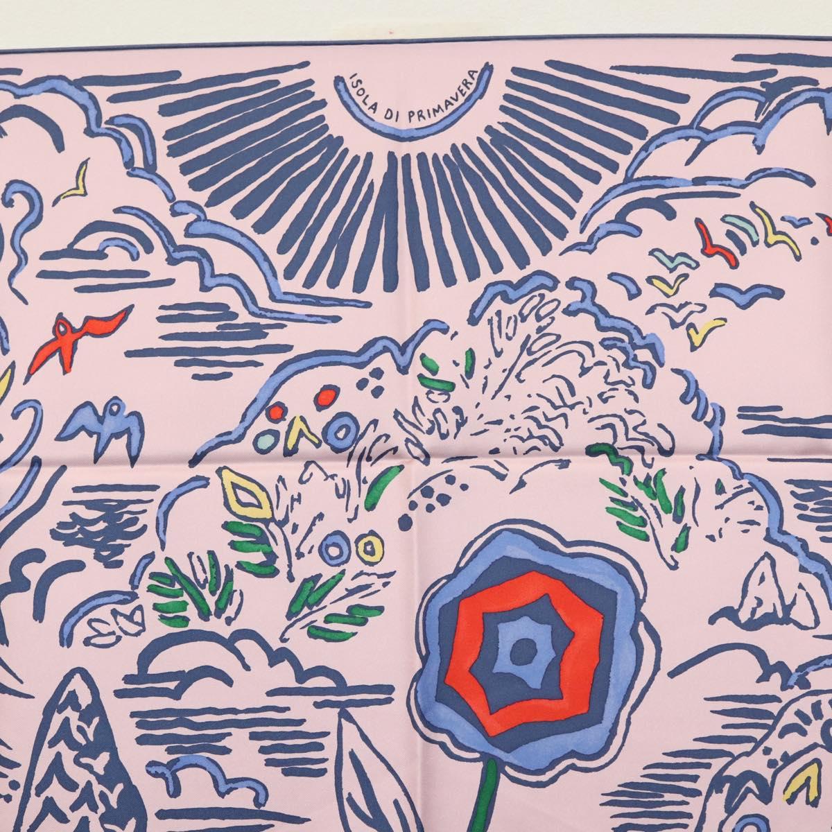 HERMES Carre 90 Scarf ""ISOLA DI PRIMAVERA"" Silk Pink Auth 133737