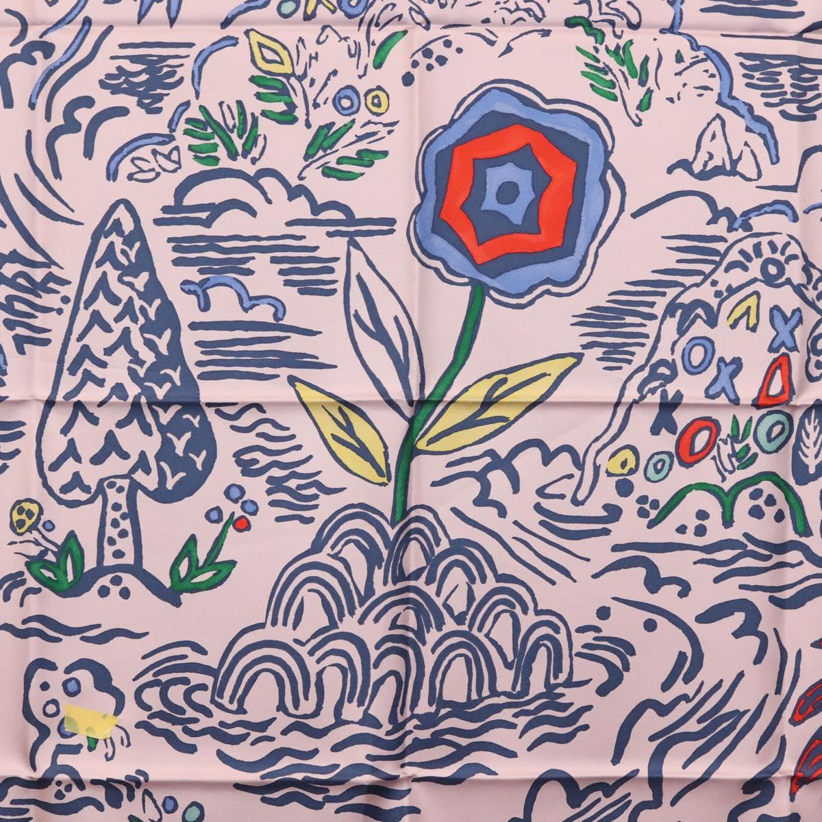 HERMES Carre 90 Scarf ""ISOLA DI PRIMAVERA"" Silk Pink Auth 133737