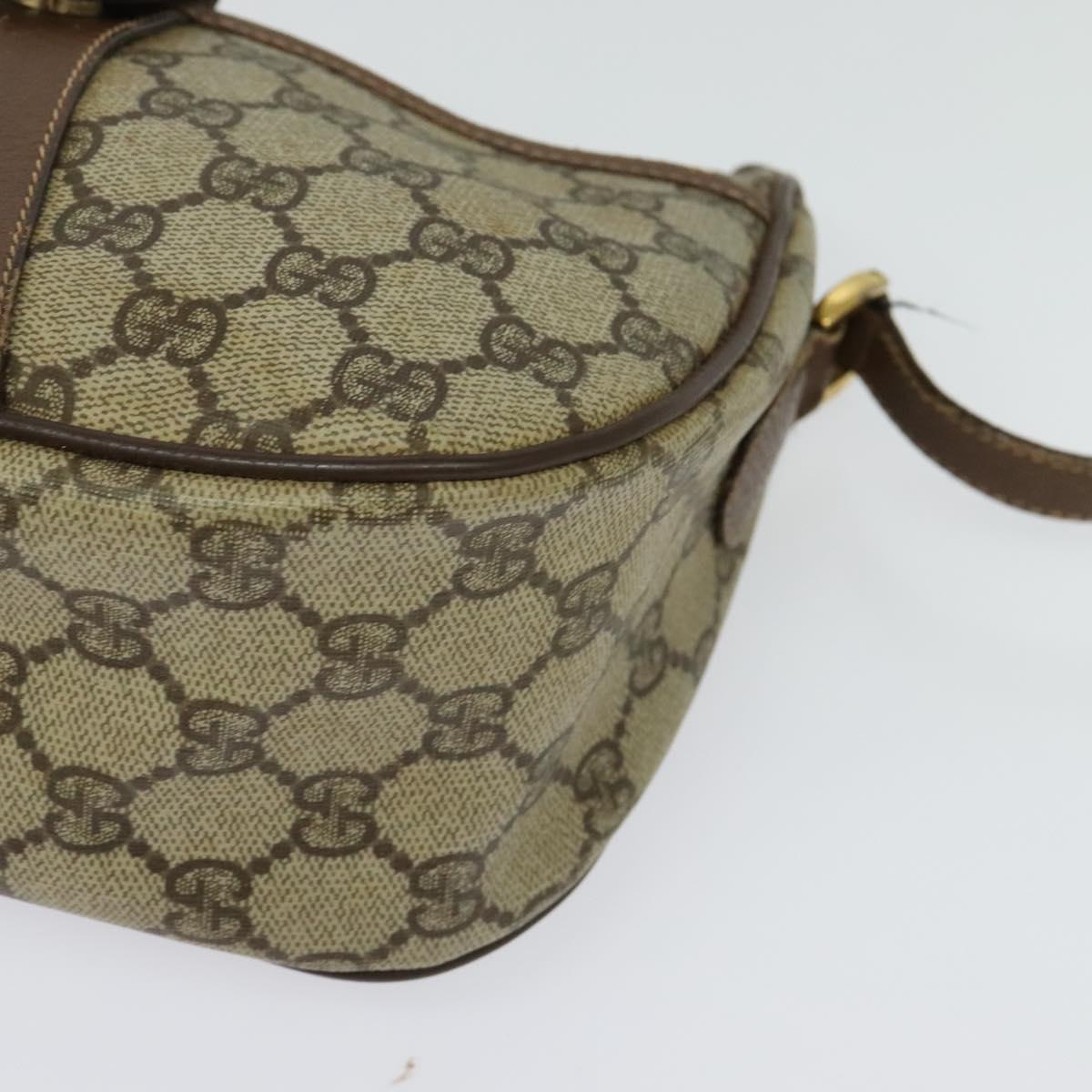 GUCCI GG Supreme Web Sherry Line Bag PVC Beige Gold Red 89 02 032 Auth 133747