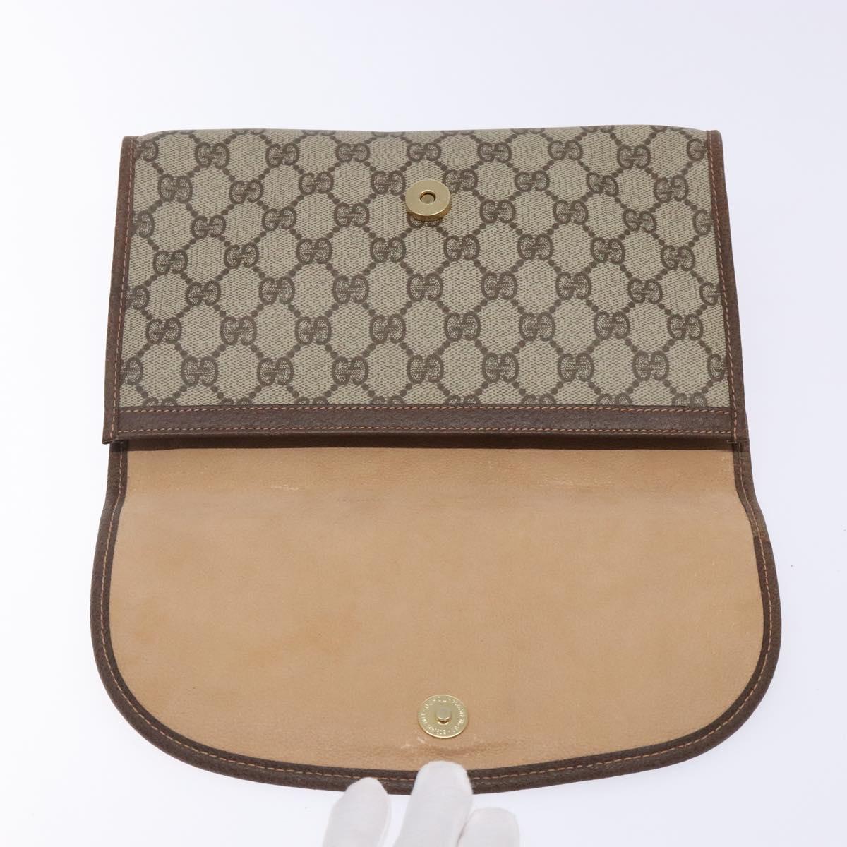 GUCCI GG Supreme Web Sherry Line Bag PVC Beige Gold 156 01 030 Auth 133748