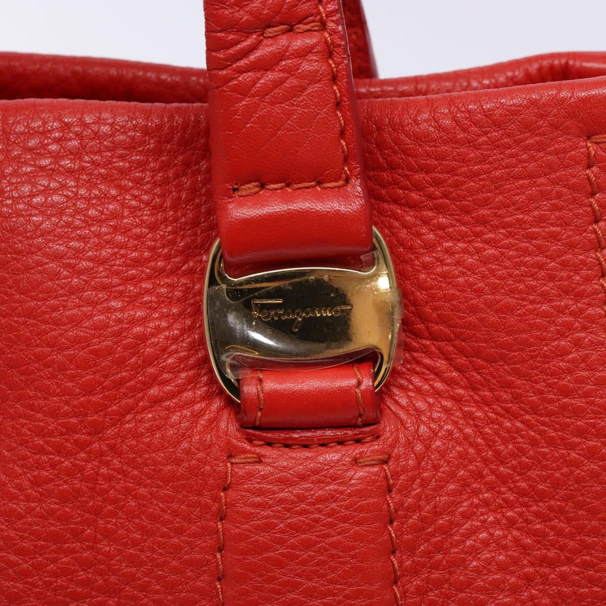 Salvatore Ferragamo Vala Hand Bag Leather Red Gold Auth 133749