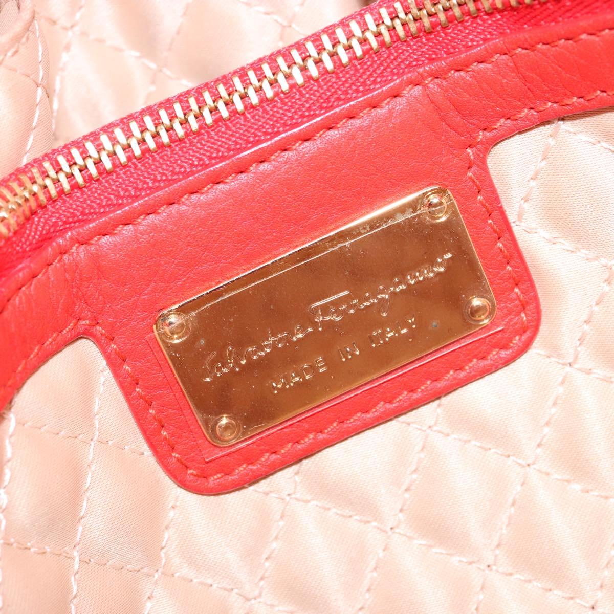 Salvatore Ferragamo Vala Hand Bag Leather Red Gold Auth 133749