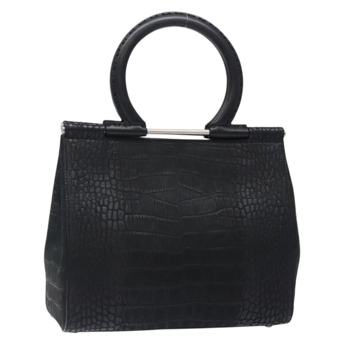 Salvatore Ferragamo Gancini Hand Bag Leather Black Auth 133750