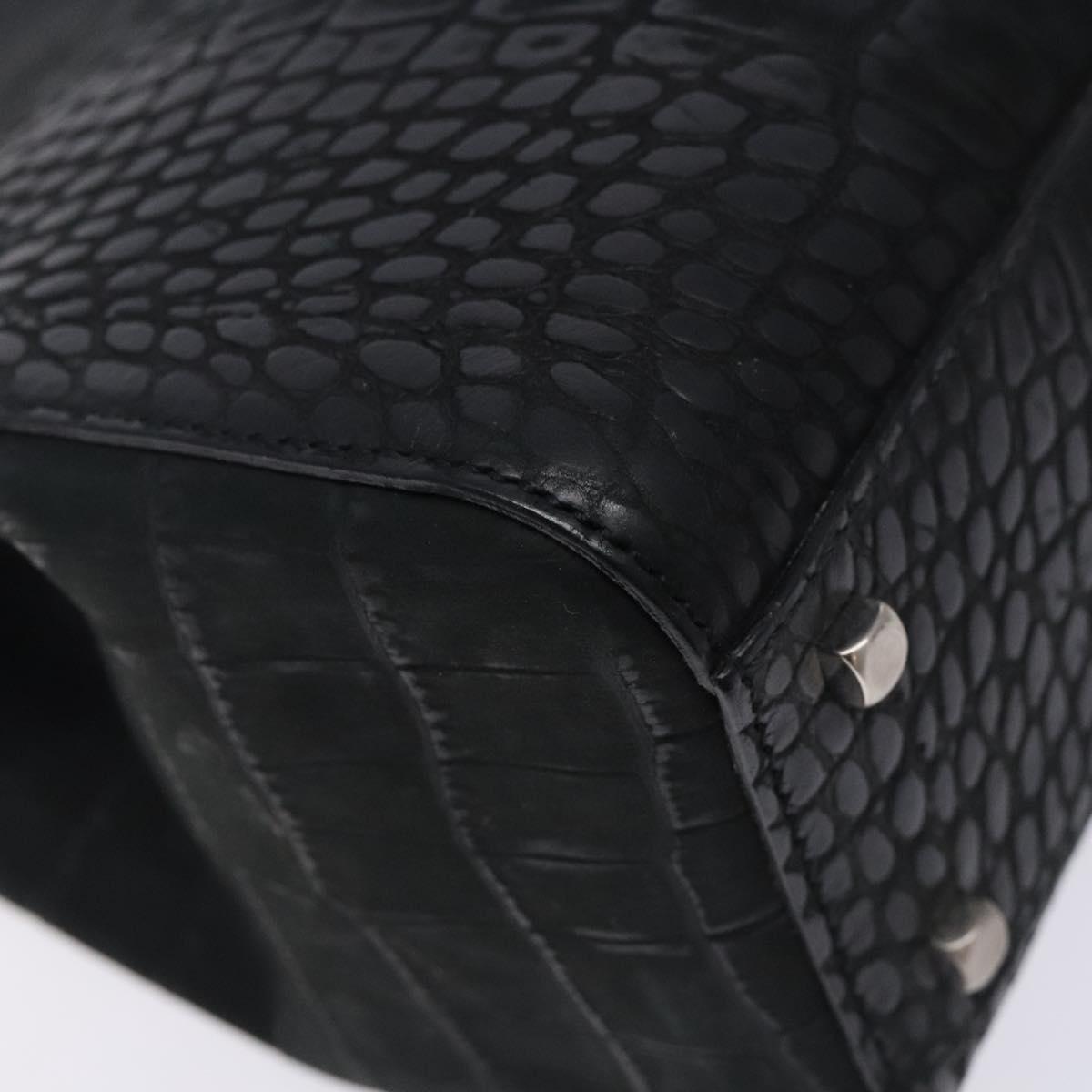 Salvatore Ferragamo Gancini Hand Bag Leather Black Auth 133750