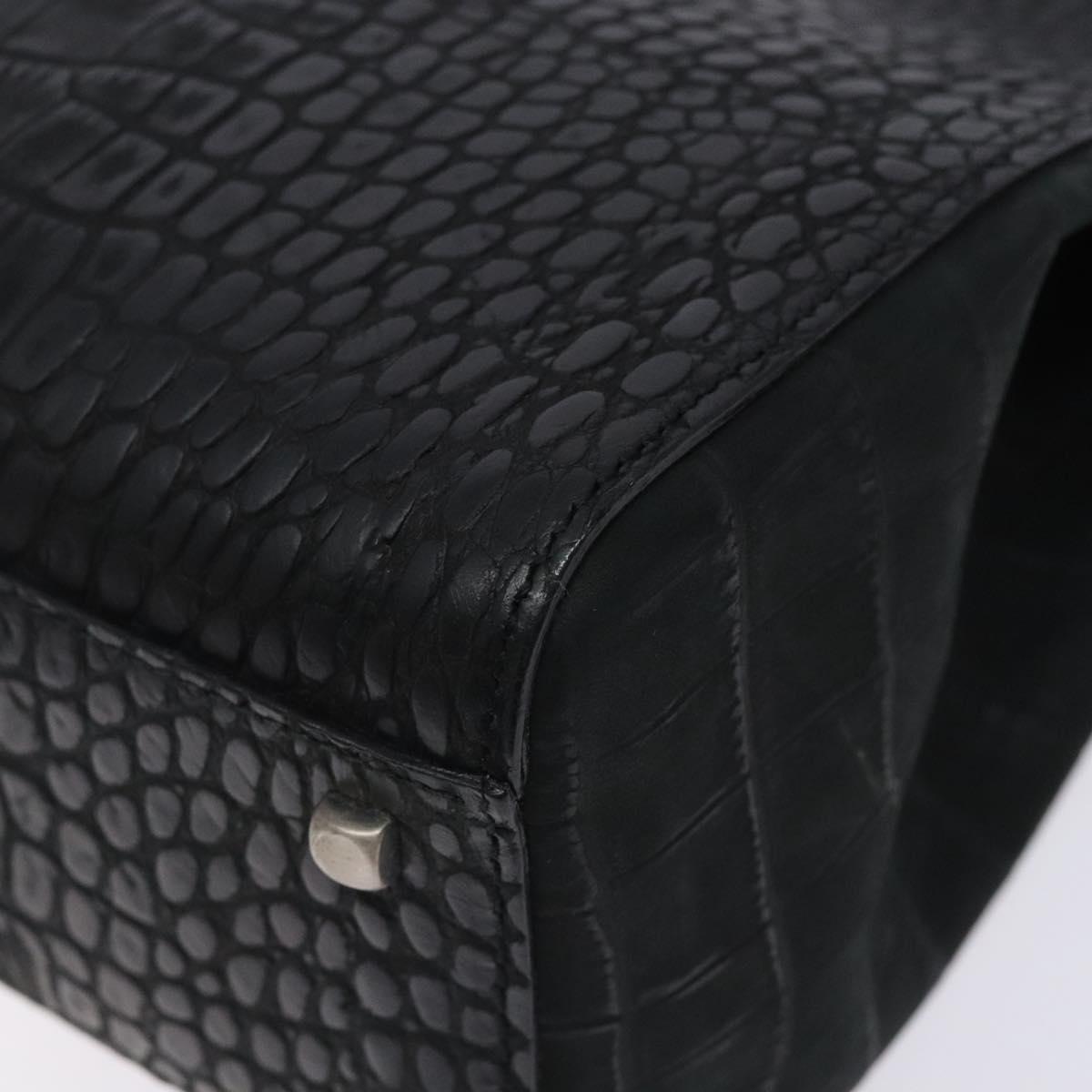 Salvatore Ferragamo Gancini Hand Bag Leather Black Auth 133750