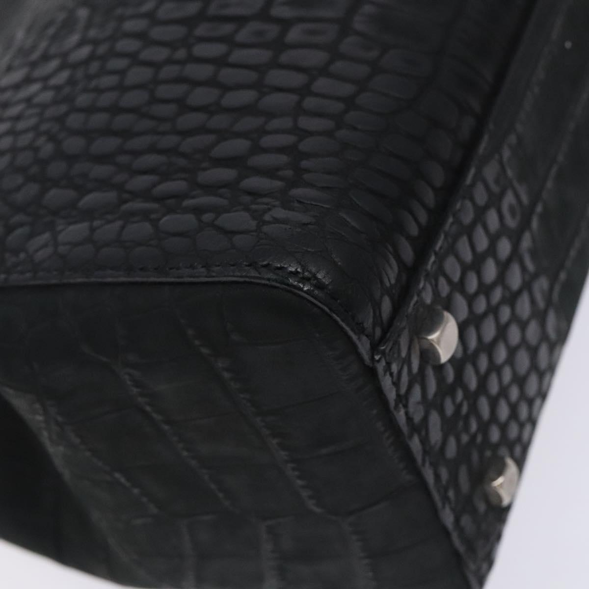 Salvatore Ferragamo Gancini Hand Bag Leather Black Auth 133750