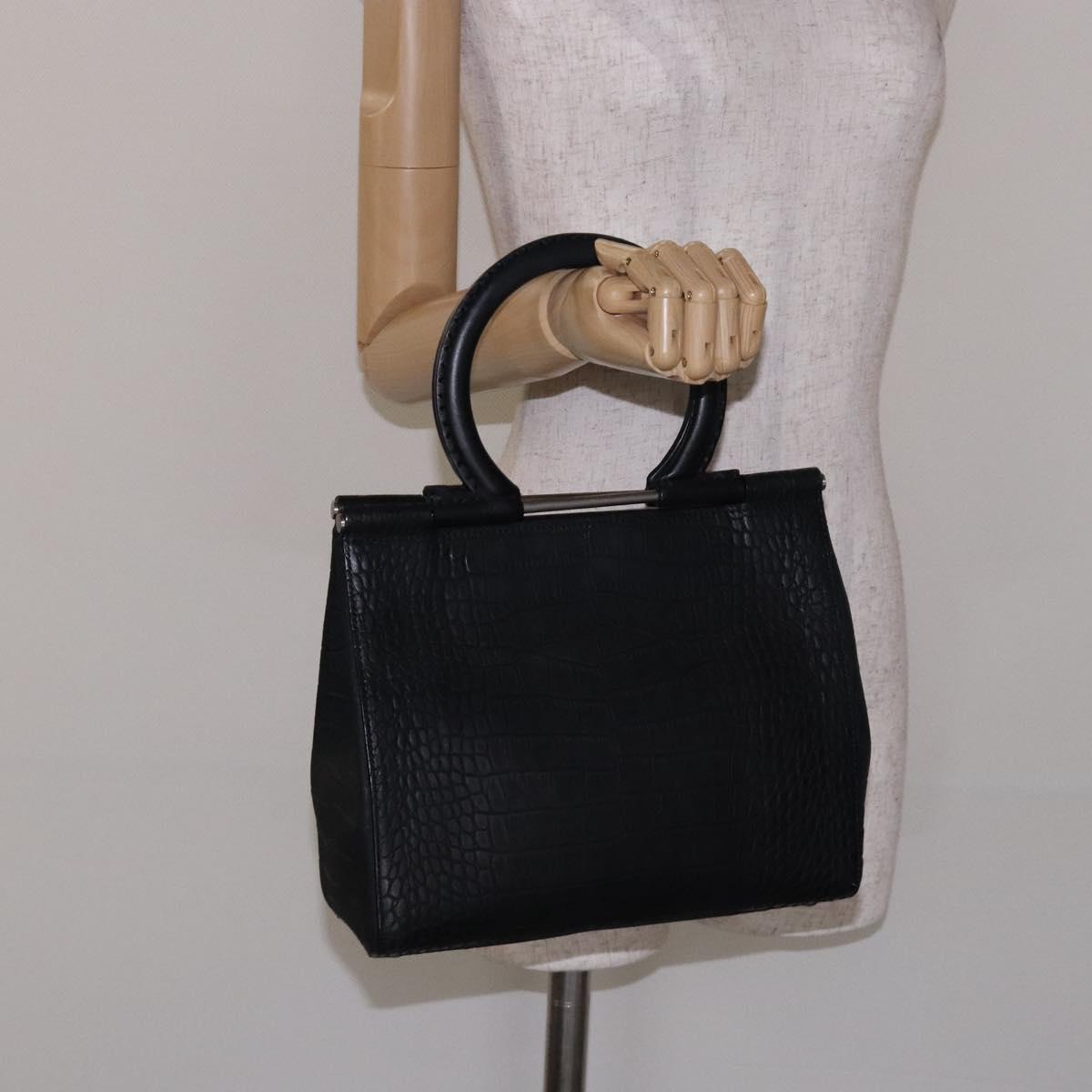 Salvatore Ferragamo Gancini Hand Bag Leather Black Auth 133750