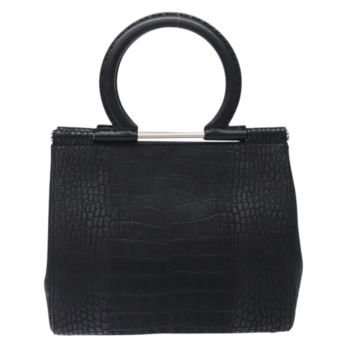 Salvatore Ferragamo Gancini Hand Bag Leather Black Auth 133750