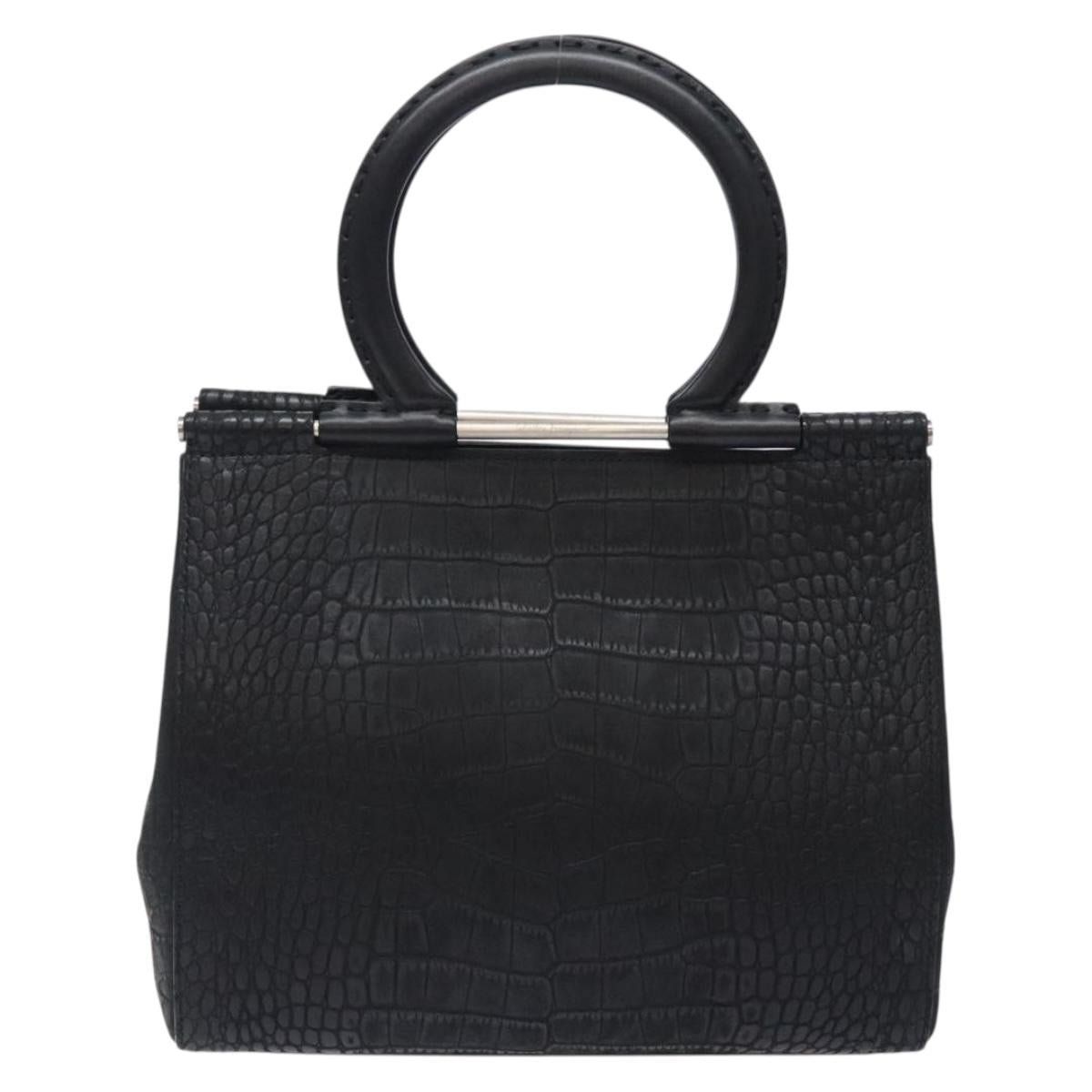 Salvatore Ferragamo Gancini Hand Bag Leather Black Auth 133750