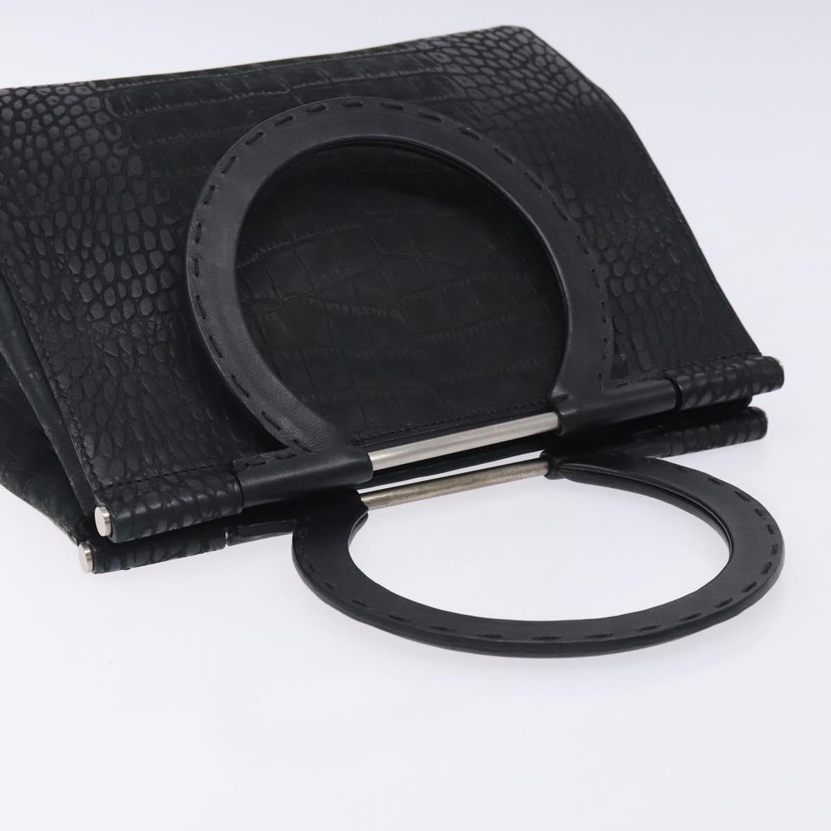 Salvatore Ferragamo Gancini Hand Bag Leather Black Auth 133750