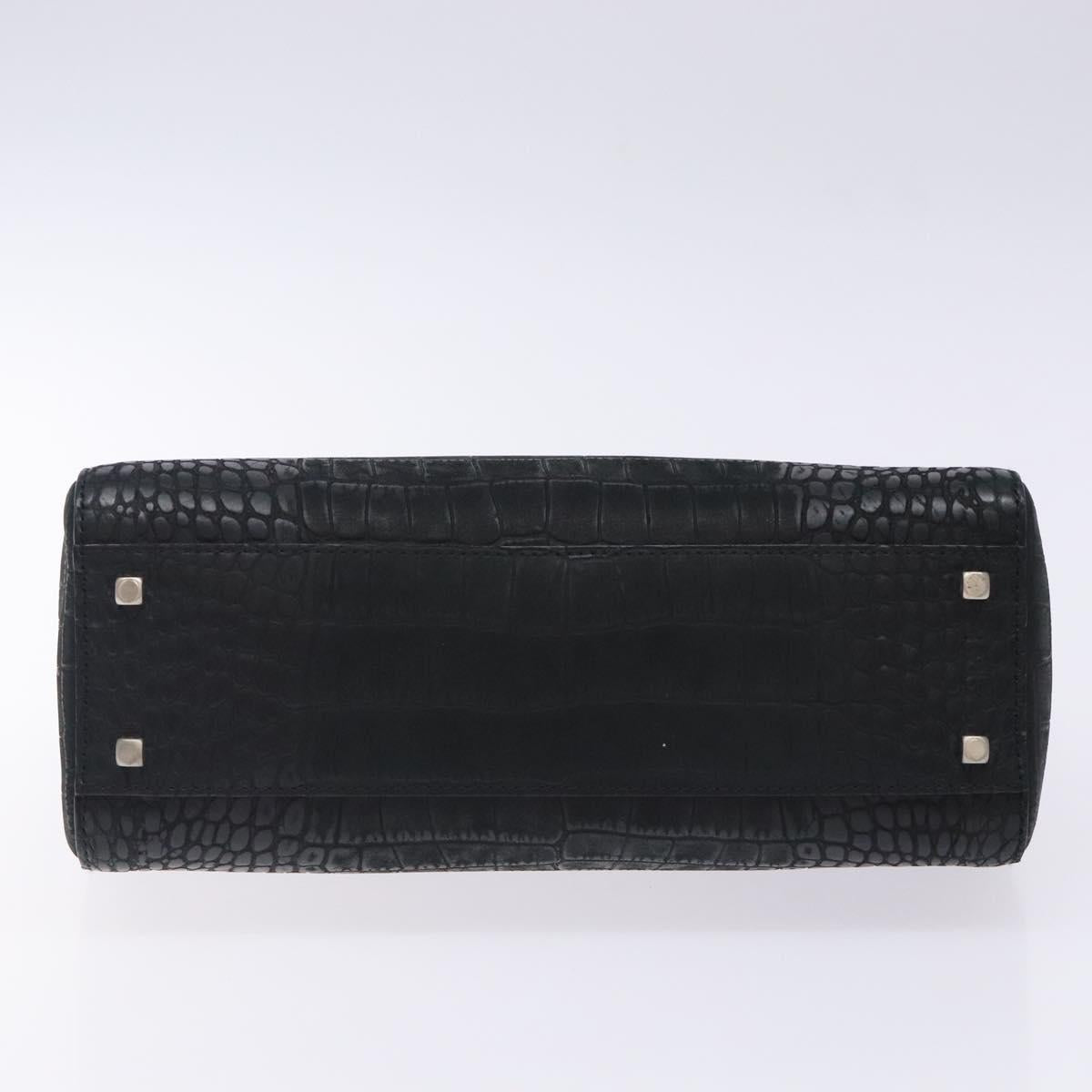 Salvatore Ferragamo Gancini Hand Bag Leather Black Auth 133750