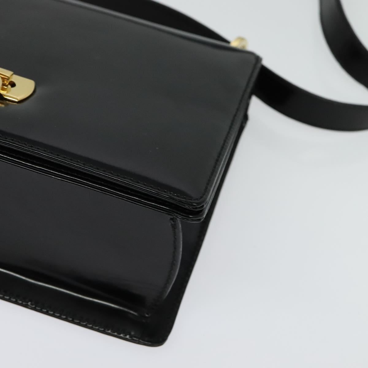 Salvatore Ferragamo Gancini Shoulder Bag Enamel Black Silver Auth 133751