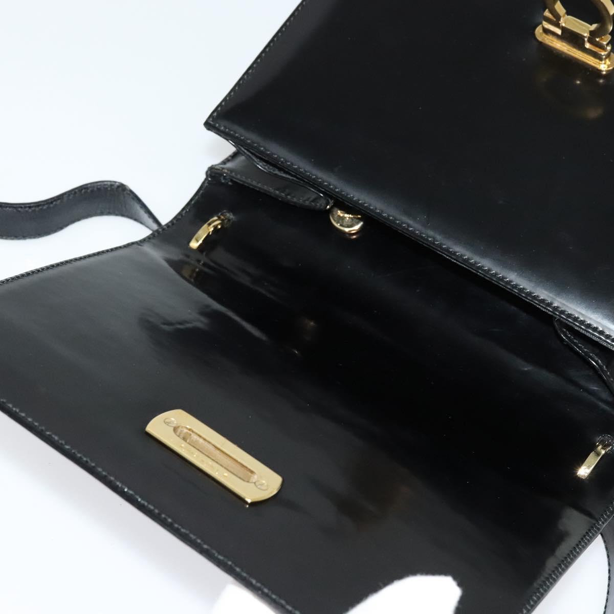 Salvatore Ferragamo Gancini Shoulder Bag Enamel Black Silver Auth 133751