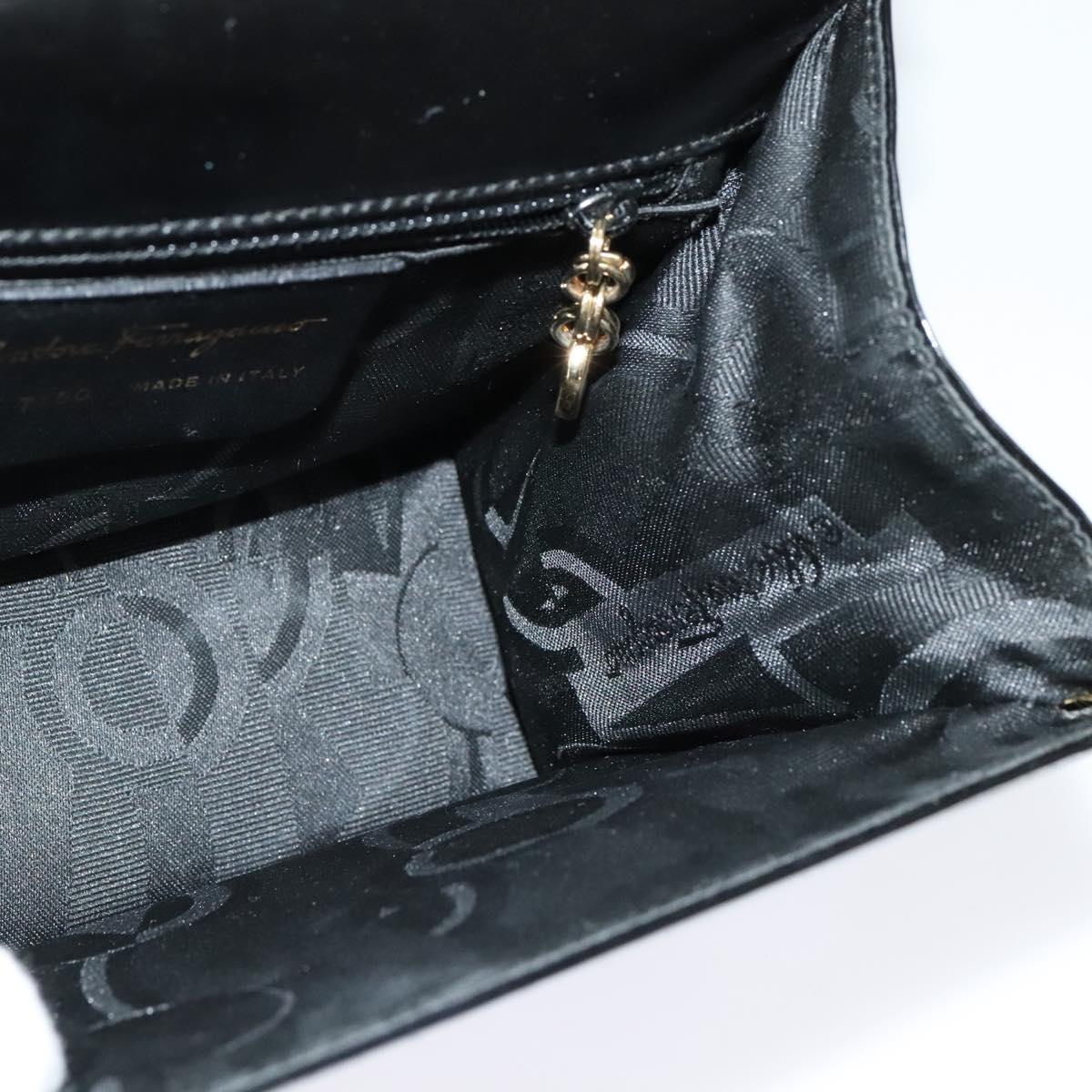 Salvatore Ferragamo Gancini Shoulder Bag Enamel Black Silver Auth 133751