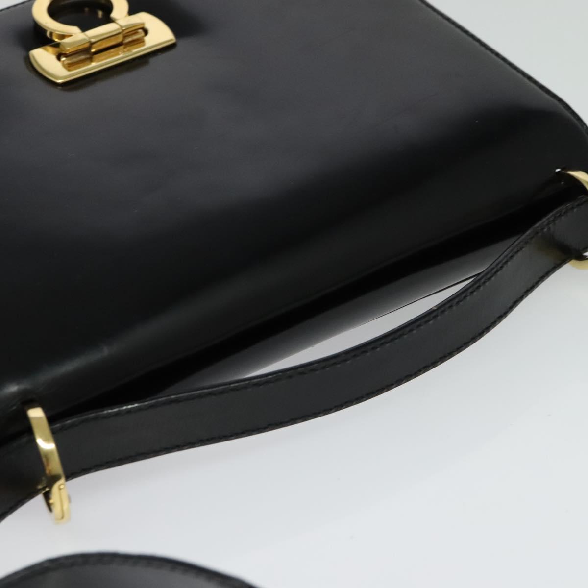 Salvatore Ferragamo Gancini Shoulder Bag Enamel Black Silver Auth 133751