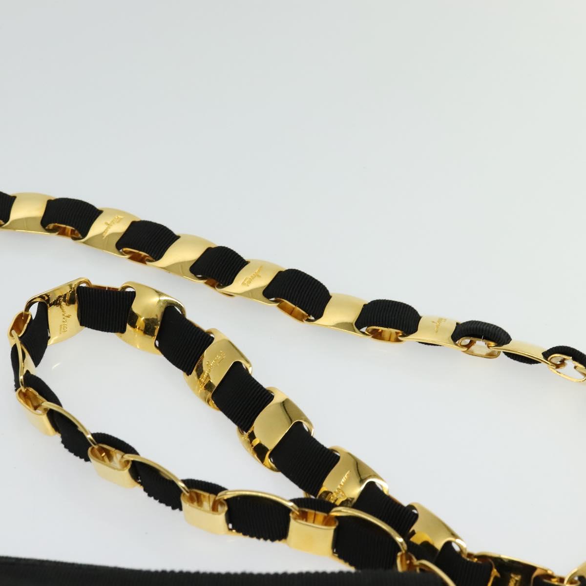 Salvatore Ferragamo Chain Vala Shoulder Bag Canvas Black Gold Auth 133753