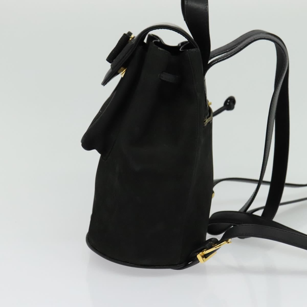 Salvatore Ferragamo Vala Vala Backpack Suede Black Gold Auth 133755