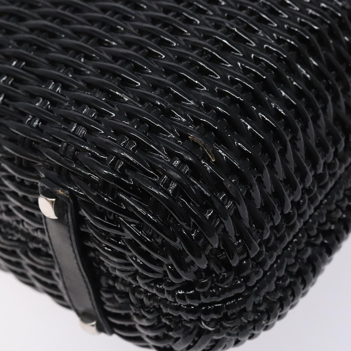 Salvatore Ferragamo Gancini Hand Bag Leather Wicker Black Silver Auth 133756
