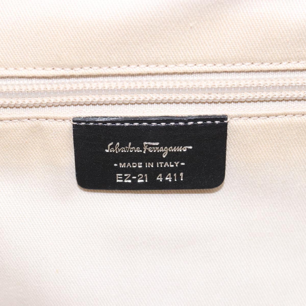 Salvatore Ferragamo Gancini Hand Bag Leather Wicker Black Silver Auth 133756