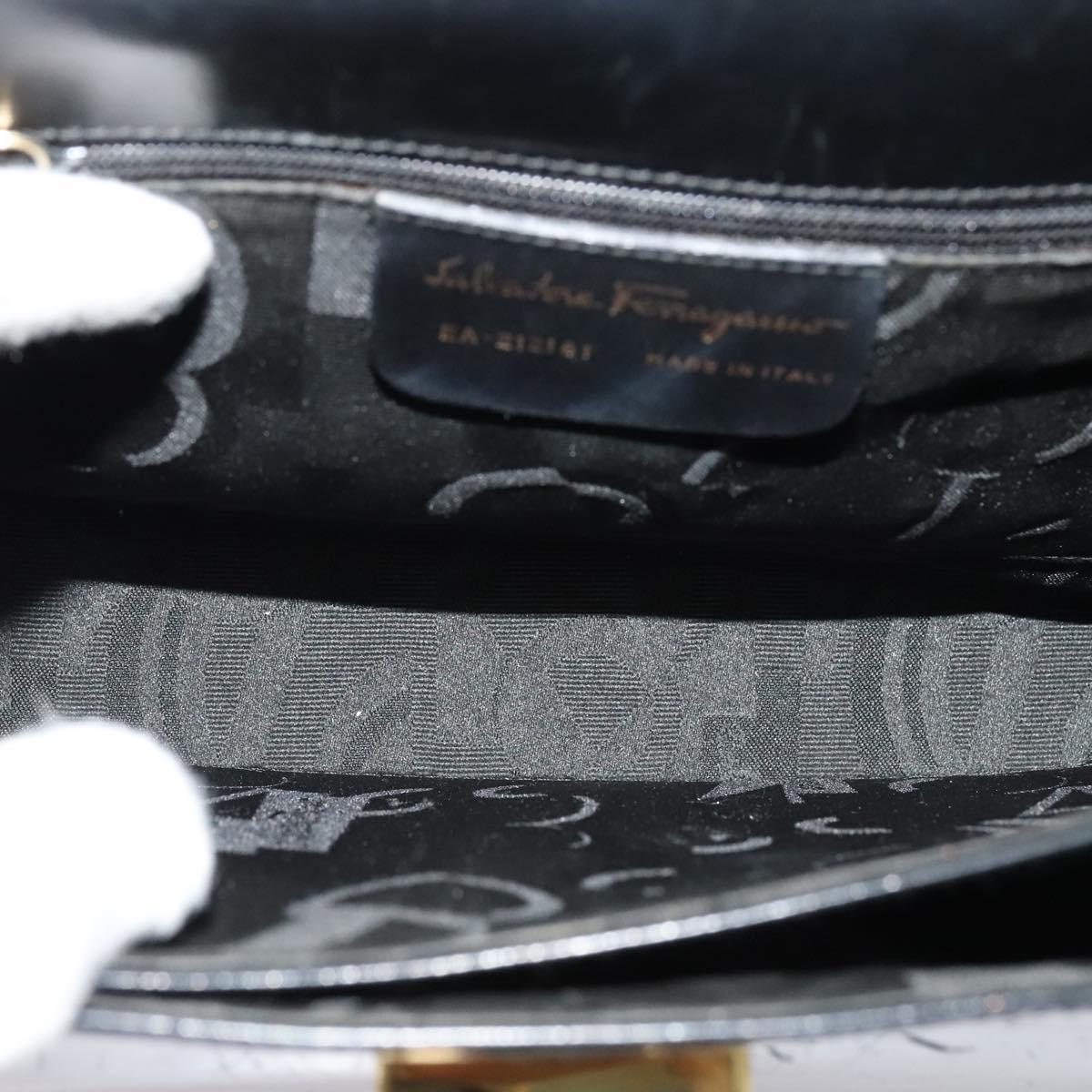 Salvatore Ferragamo Gancini Hand Bag Leather 2way Black Gold Auth 133757